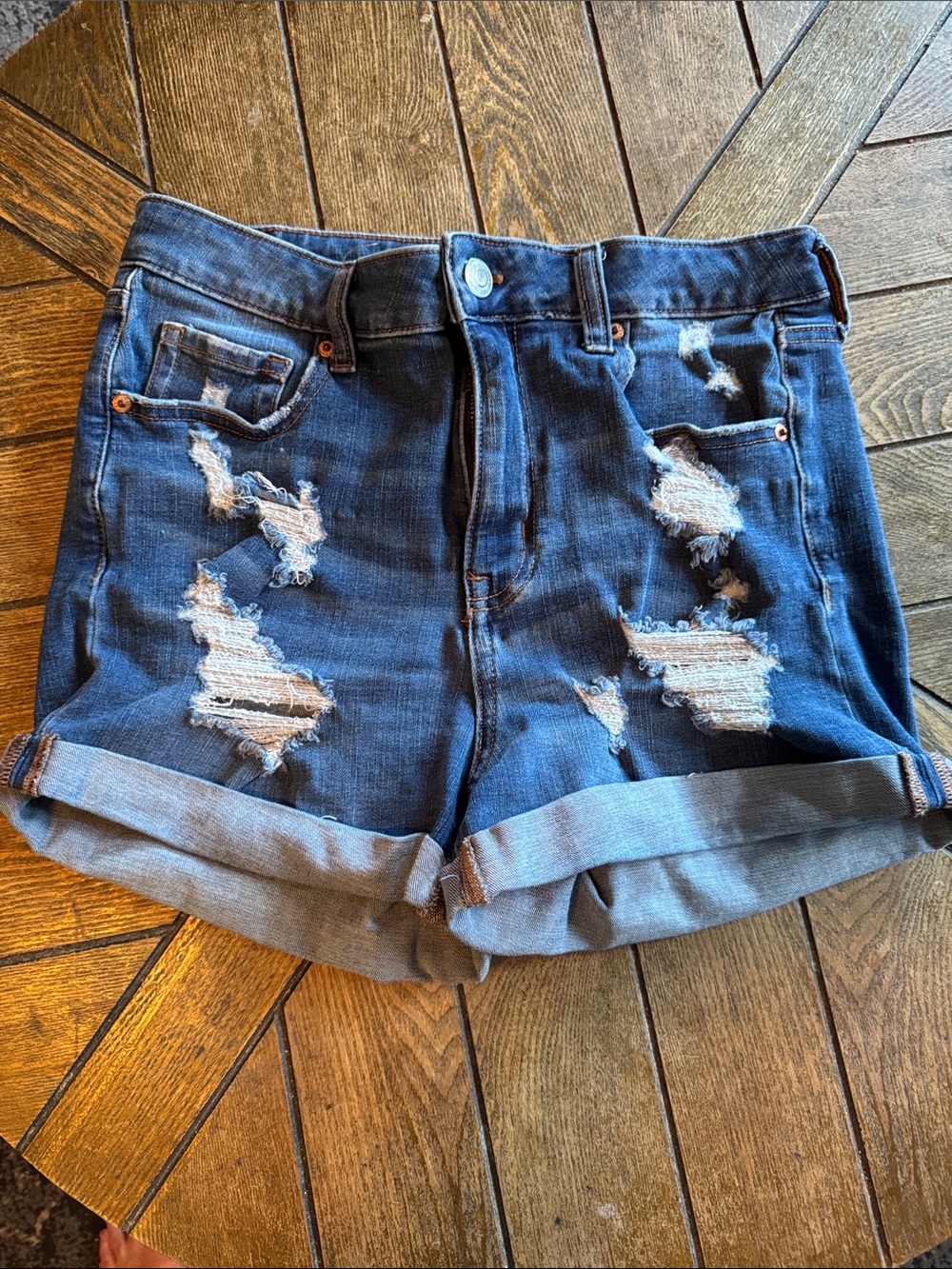 Aeropostale Distressed Rolled-Hem Dark Blue Jean Shorts